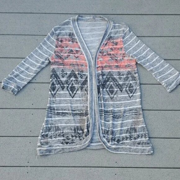 Vanity 3/4 Sleeve Striped Lightweight Open Front Cardigan | Shrug Cardigan - Picture 7 of 12